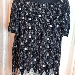BOOCafe Marrakesh Womens Sz XL Top Black White Boho Flutter Sleeve Shirt NWT $54